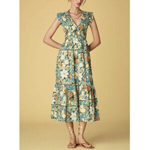 Anthropologie The Peregrine Midi Dress Smock Bodice Fruit Motif Womens XS A-Line